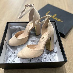 Laura Light Nude Suede Ankle Strap Heels - Size 5
